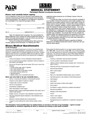 Scuba Diving Medical Statement and Questionnaire