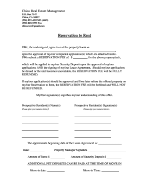 Reservation to Rent Agreement