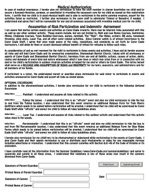 Camp Eagle Medical Authorization and Assumption of Risk