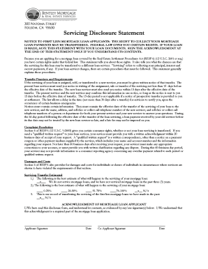Servicing Disclosure Statement
