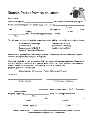 Parent Permission Letter for Peer Education Program