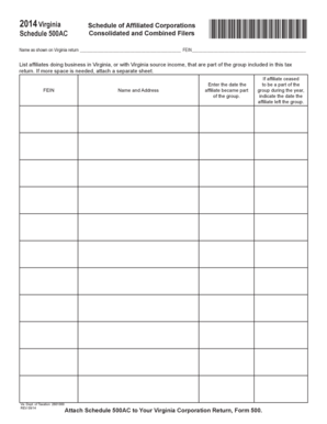 Virginia Schedule of Affiliated Corporations