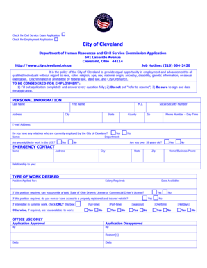 City of Cleveland Civil Service Exam Application