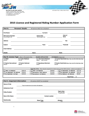 2015 Licence and Registered Riding Number Application Form