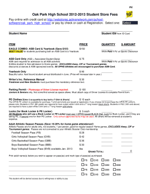 Oak Park High School Student Store Fees Form