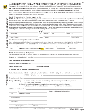California School Medication Authorization Form