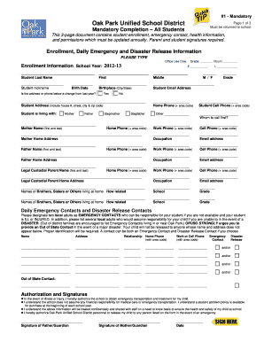 Oak Park Unified School District Student Enrollment Form