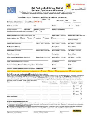 Oak Park Unified School District Student Enrollment Form
