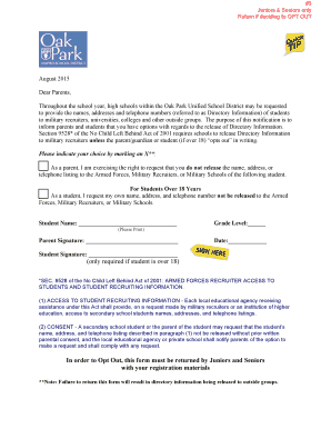Opt Out Form for Military Recruiter Access