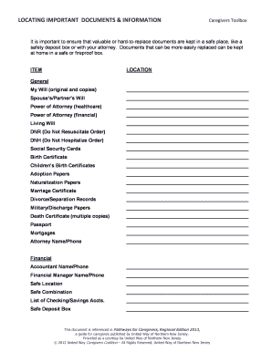 Caregivers Document Locator Form