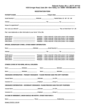 Patient Registration Form for Psychotherapy Services