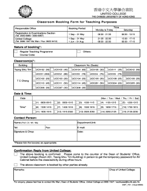 Classroom Booking Form for Teaching Purposes