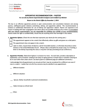 Appointive Recommendation - Pastor