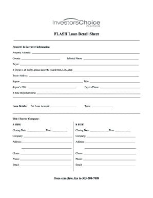 FLASH Loan Detail Sheet