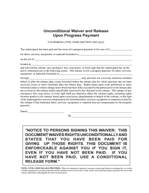 Unconditional Waiver and Release Upon Progress Payment
