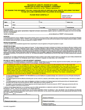 Sports Waiver and Release of Liability