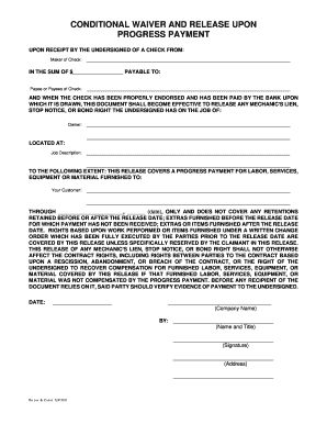 Conditional Waiver and Release Upon Progress Payment