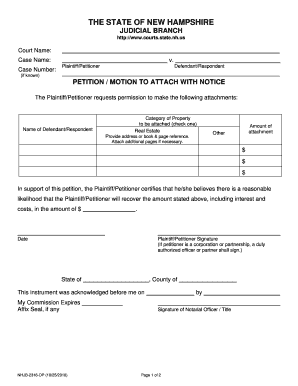 New Hampshire Petition Motion to Attach with Notice