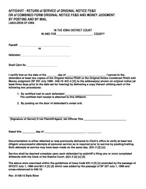 Affidavit of Service for Original Notice FE&D