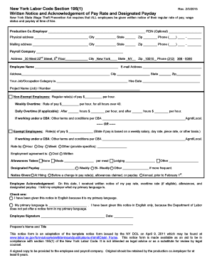 New York Wage Theft Prevention Act Notice