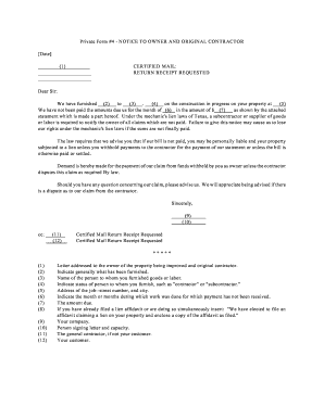 Texas Notice to Owner and Original Contractor