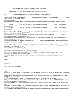 Three Day Notice to Pay Rent or Quit
