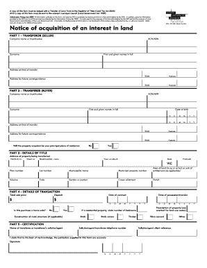 Notice of Acquisition of an Interest in Land