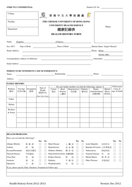 Health History Form