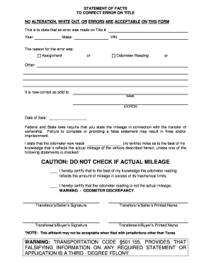 Texas Odometer Discrepancy Affidavit