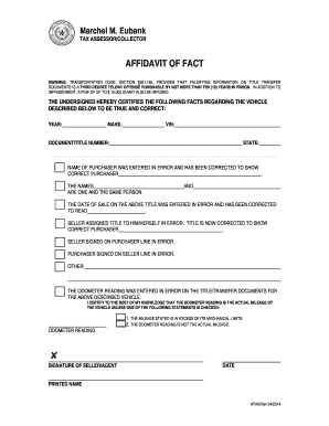 Texas Affidavit of Fact for Vehicle Title Correction
