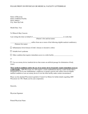 Medical Access to Toilet Facilities Letter