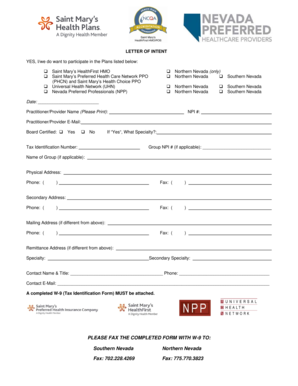 Letter of Intent for Health Plan Participation
