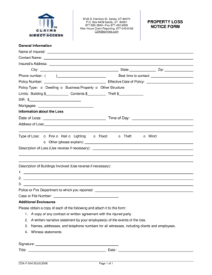 Property Loss Notice Form