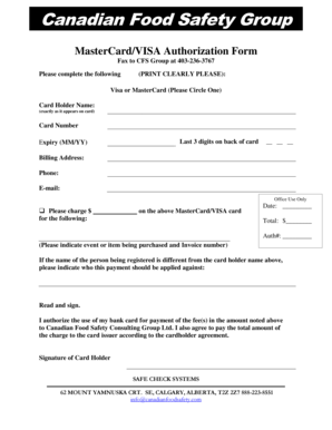 MasterCard/VISA Authorization Form