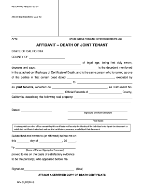 Affidavit Death of Joint Tenant