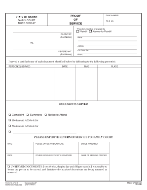 Hawaii Family Court Proof of Service