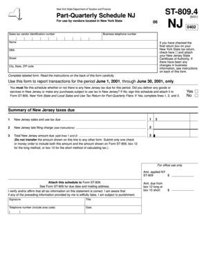 New York State Part-Quarterly Schedule NJ ST-809.4