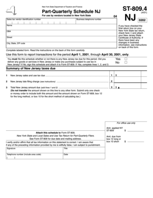 New York State Part-Quarterly Schedule NJ ST-809.4