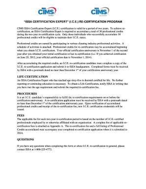 ISSA Certification Expert Re-Certification Application