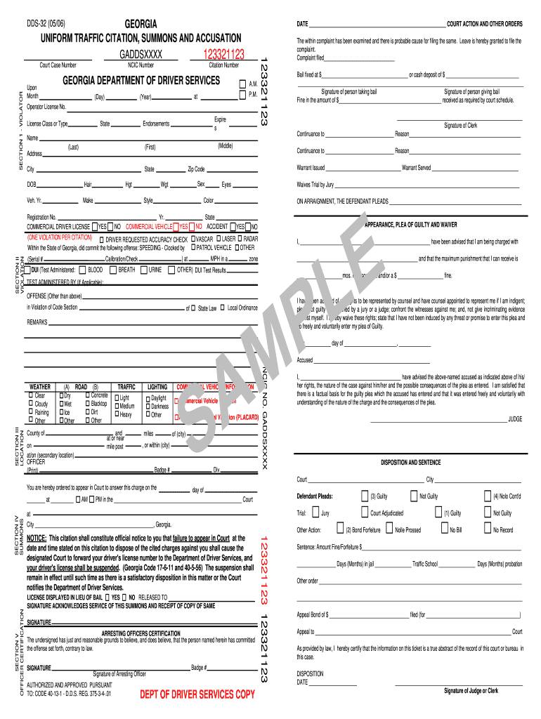 Uniform Traffic Citation Summons And Accusation - Fill Online In Blank Speeding Ticket Template