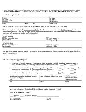 Request for Postponement/Cancellation for Law Enforcement Employment