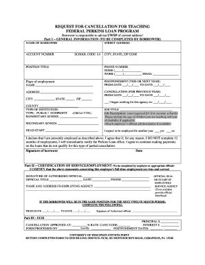 Federal Perkins Loan Cancellation Request Form