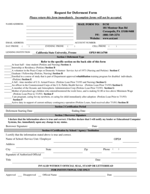 Request for Deferment Form