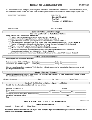 Perkins Loan Cancellation Form