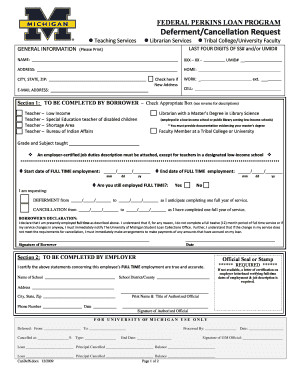 Federal Perkins Loan Deferment/Cancellation Request