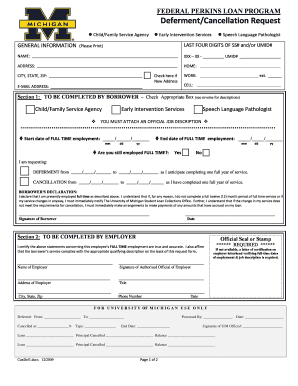 Federal Perkins Loan Deferment/Cancellation Request
