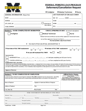 Federal Perkins Loan Deferment/Cancellation Request