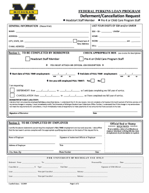 Federal Perkins Loan Deferment/Cancellation Request
