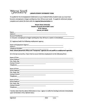 Unemployment Deferment Form