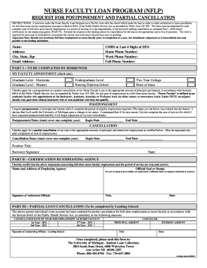 Nurse Faculty Loan Program Postponement and Cancellation Request
